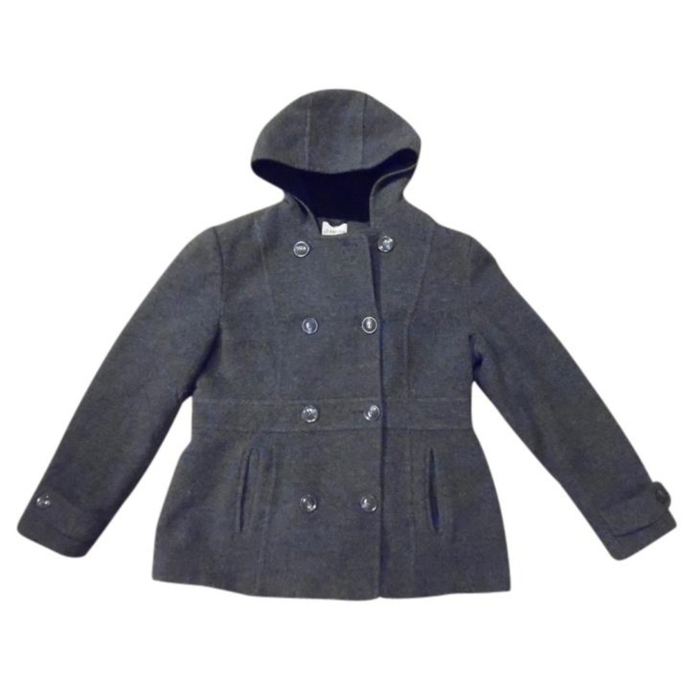 Gray Pea Coat with Fleece lined hood Size Small